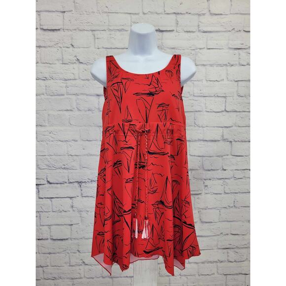 6 RED BOATS A375174 Denim & Co. Scoop Neck Handkerchief Hem Swim Dress - Picture 1 of 2